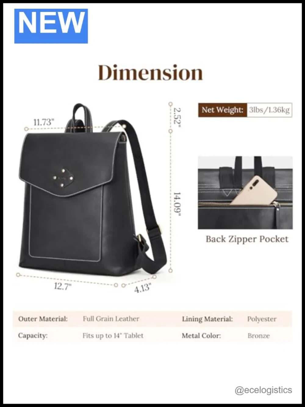 Genuine Leather Flapover Backpack Purse Women Adjustable Straps Travel Daypack